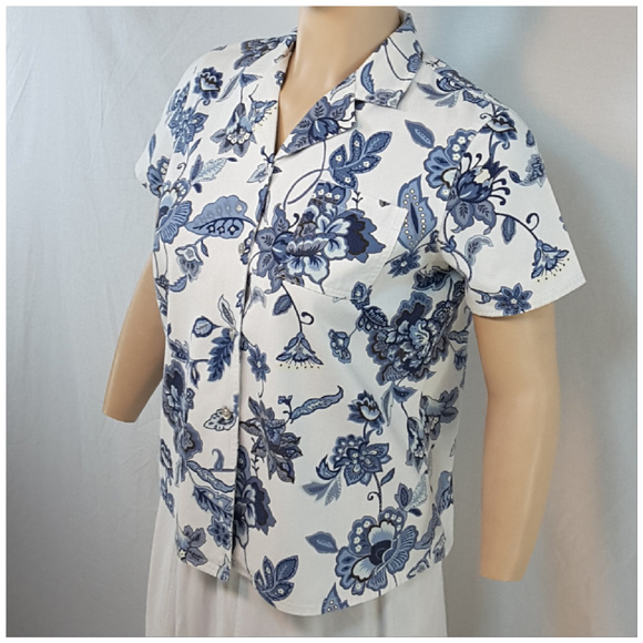 SUSAN GRAVER, Denim Floral Top, size XLarge XL X-L - Picture 2 of 8